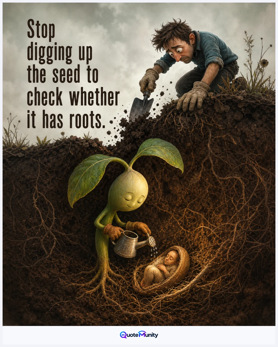 Real growth requires leaving the process undisturbed; constant checking can prevent the very progress being awaited.